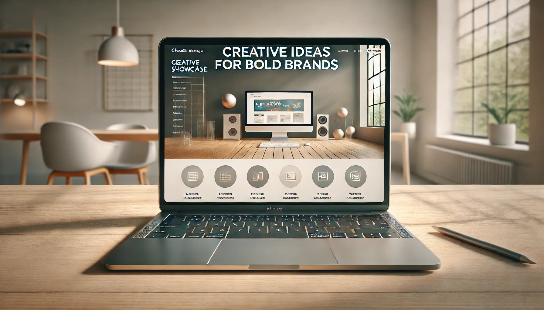 DALL·E 2025-03-22 18.43.09 - A digital mockup of a website showcase (site vitrine), featuring a sleek, modern design for a creative agency, displayed on a laptop screen placed on